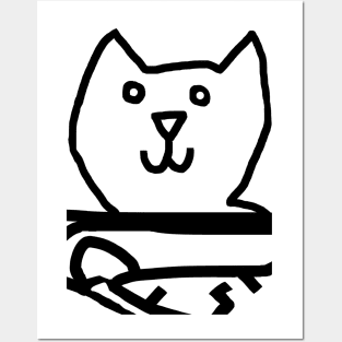 Minimal Confused Cat Detail Outline Posters and Art